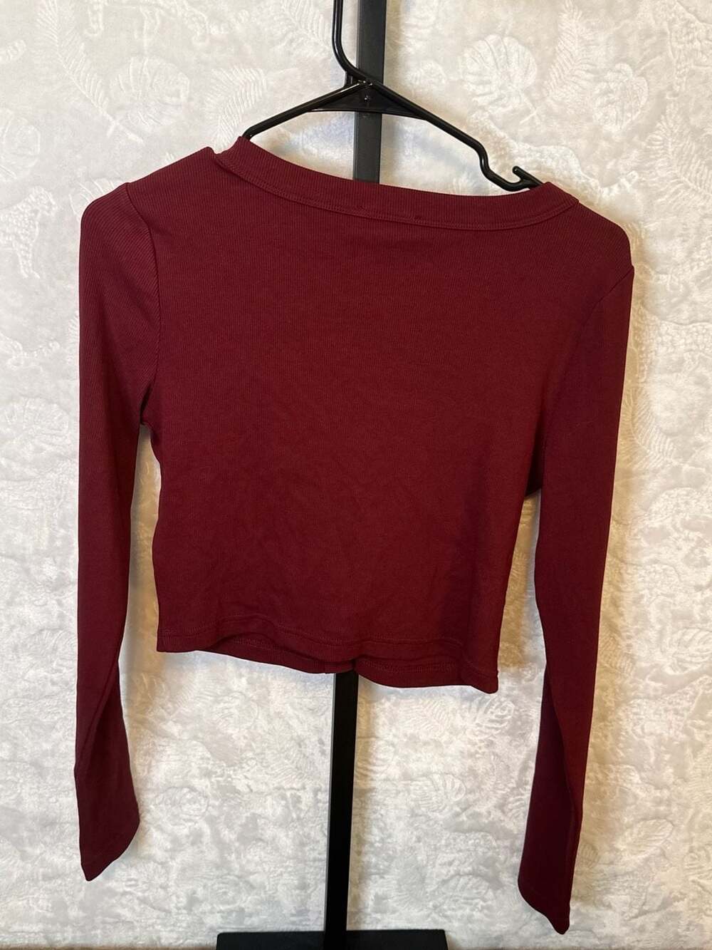 Calvin Klein Jeans Ribbed Cropped Cardigan Burgundy Size S - Picture 4 of 4